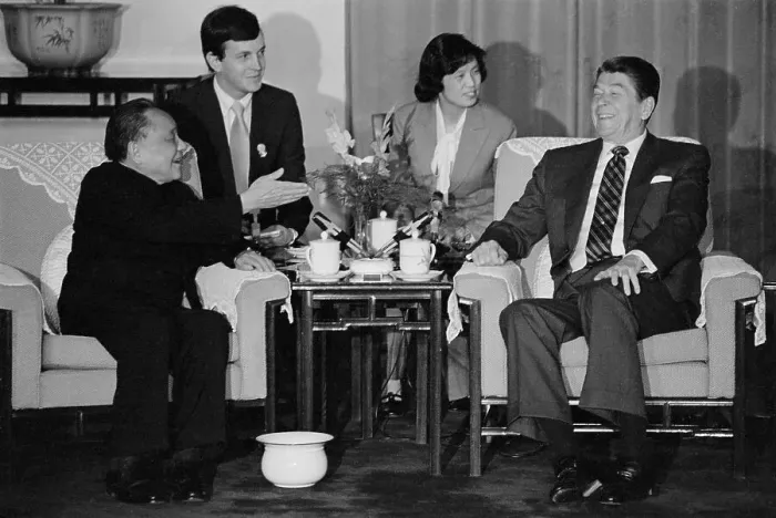 Framed Print : President Reagan And Deng Kiabping in Conversation Framed Print : President Reagan And Deng Kiabping in Conversation