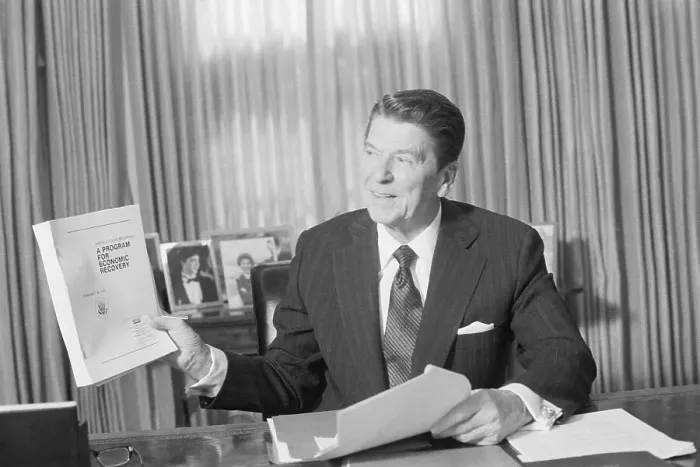 Framed Print : President Reagan With Economic Report Framed Print : President Reagan With Economic Report