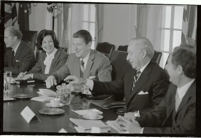 Framed Print : President Reagan Enjoying White House Meeting Framed Print : President Reagan Enjoying White House Meeting