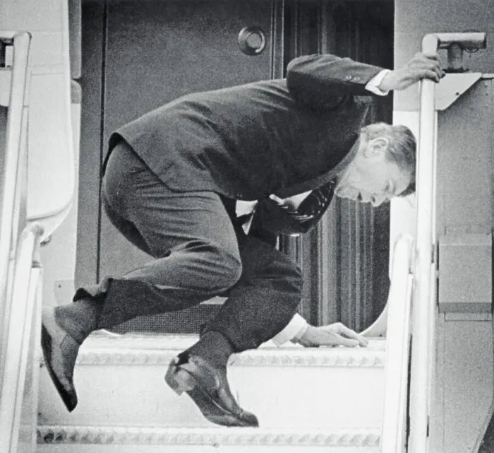 Framed Print : President Reagan Falling Down Stairs Framed Print : President Reagan Falling Down Stairs