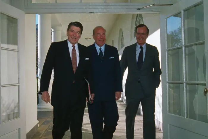 Framed Print : President Reagan with George Shultz and George Bush Framed Print : President Reagan with George Shultz and George Bush