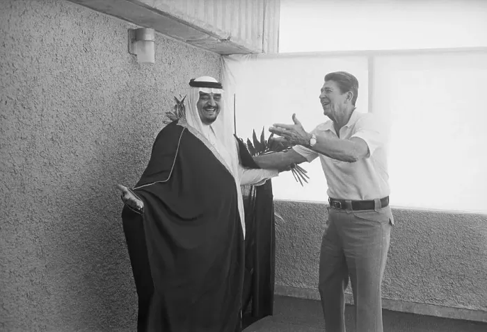 Framed Print : President Reagan Gestures to Prince Fahd Framed Print : President Reagan Gestures to Prince Fahd