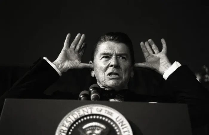 Framed Print : President Reagan Making Gesture Framed Print : President Reagan Making Gesture
