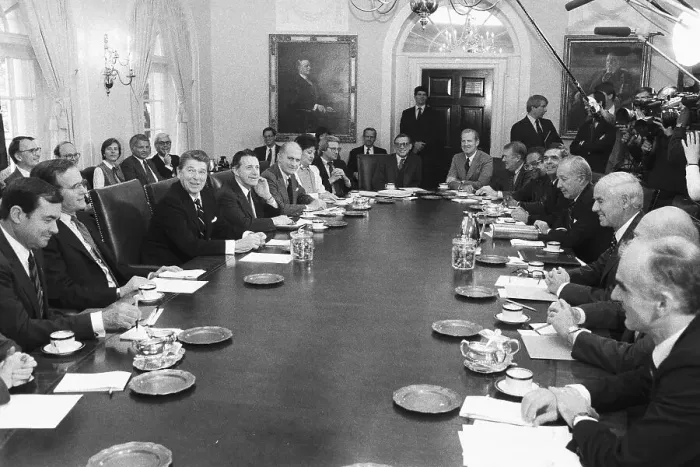Framed Print : President Reagan Meeting With His Cabinet Framed Print : President Reagan Meeting With His Cabinet