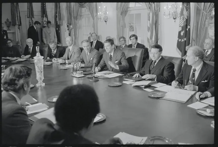 Framed Print : President Reagan Meeting with Cabinet Members Framed Print : President Reagan Meeting with Cabinet Members