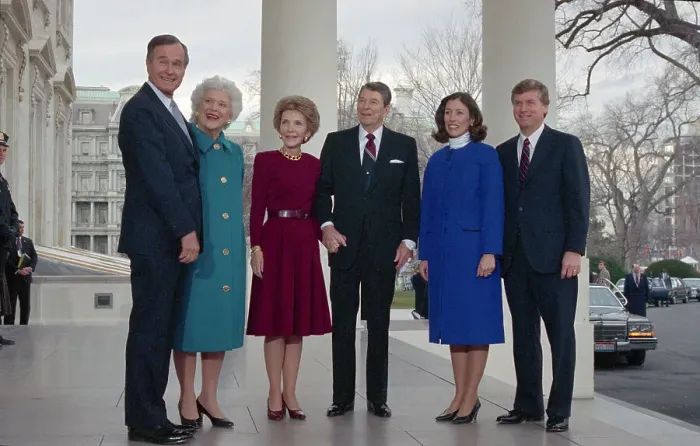 Framed Print : President Reagan Posing with Wife and Others Framed Print : President Reagan Posing with Wife and Others