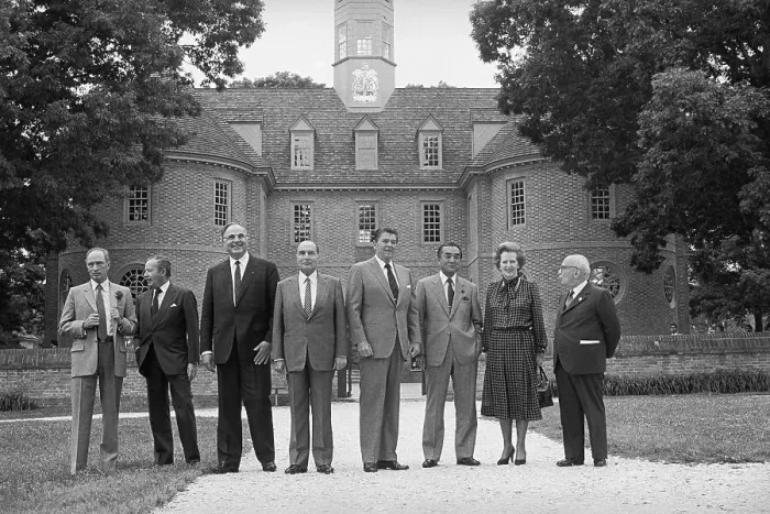 Framed Print : President Reagan Posing with World Leaders Framed Print : President Reagan Posing with World Leaders