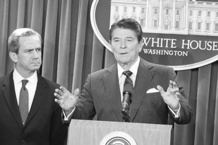 Framed Print : President Reagan At Press Conference