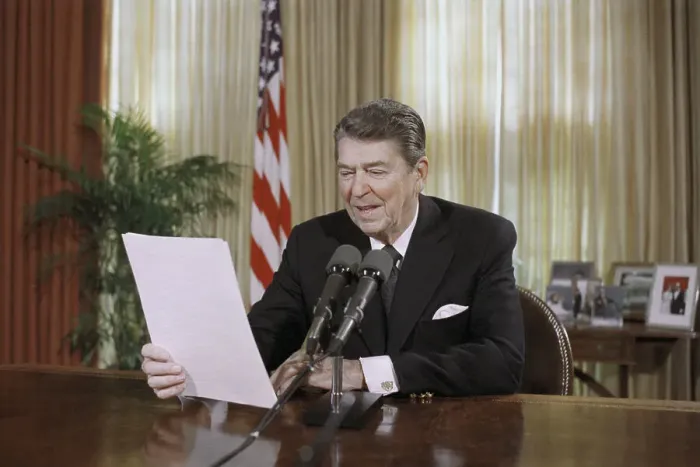 Framed Print : President Reagan Reading a Radio Address Framed Print : President Reagan Reading a Radio Address