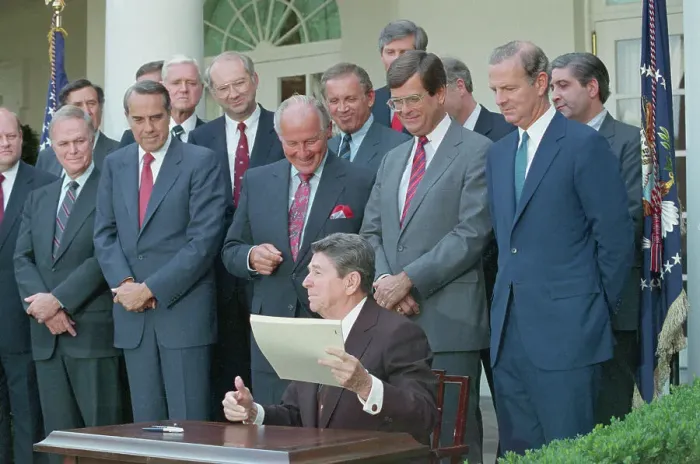 Framed Print : President Reagan After Signing Law