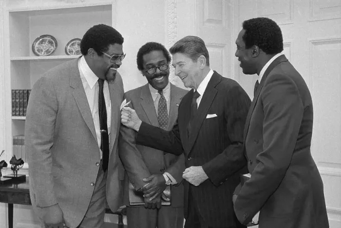 Framed Print : President Reagan Speaking with Colleagues Framed Print : President Reagan Speaking with Colleagues