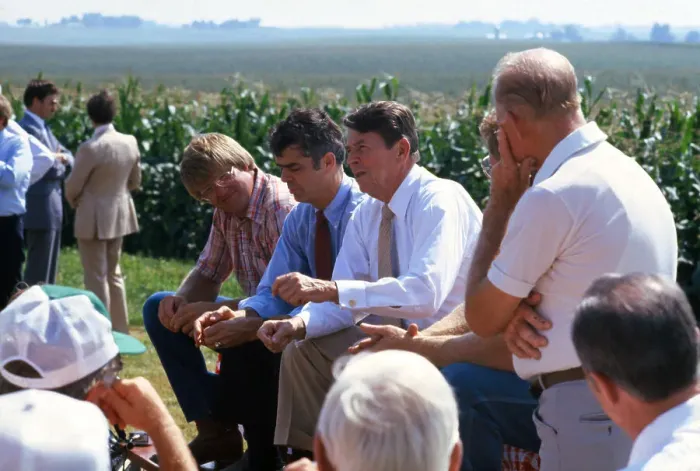 Framed Print : President Reagan Speaking With Farmers