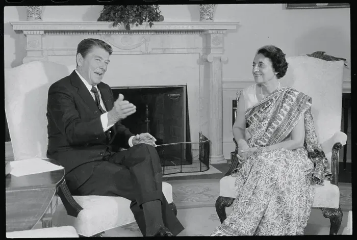 Framed Print : President Reagan Speaking with Indira Gandhi Framed Print : President Reagan Speaking with Indira Gandhi