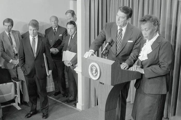 Framed Print : President Reagan Speaking at News Conference Framed Print : President Reagan Speaking at News Conference