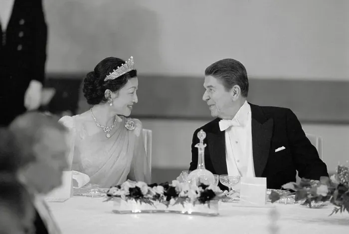 Framed Print : President Reagan Speaking with Princess Michiko Framed Print : President Reagan Speaking with Princess Michiko
