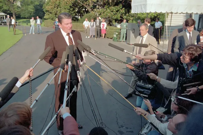 Framed Print : President Reagan Speaking to Reporters Framed Print : President Reagan Speaking to Reporters