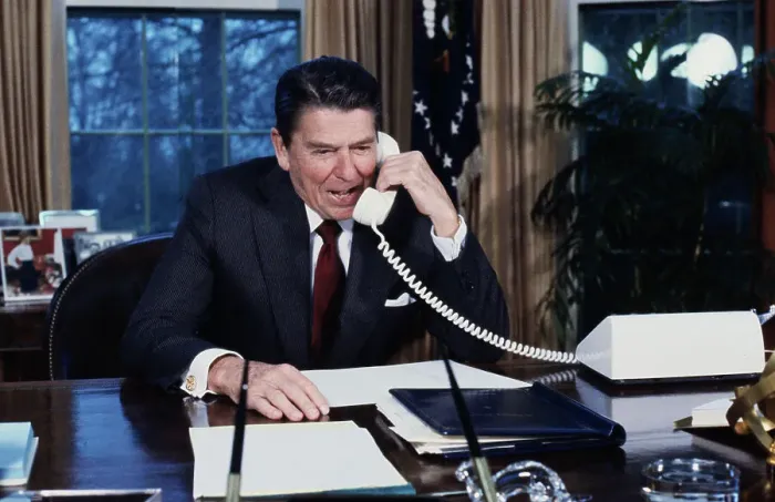 Framed Print : President Reagan Talking on the Telephone Framed Print : President Reagan Talking on the Telephone