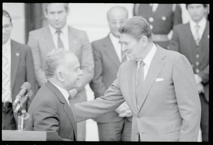 Framed Print : President Reagan Touching Yitzhak Snamir Framed Print : President Reagan Touching Yitzhak Snamir