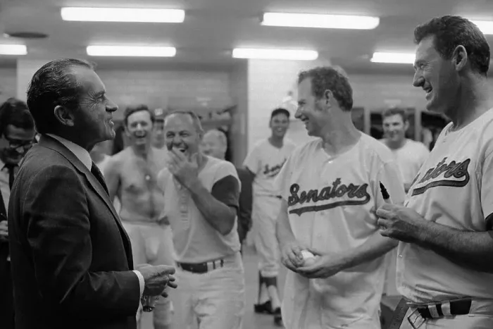 Framed Print : President Richard Nixon Congratulating Jim Hannan and The Senators After Baseball Victory