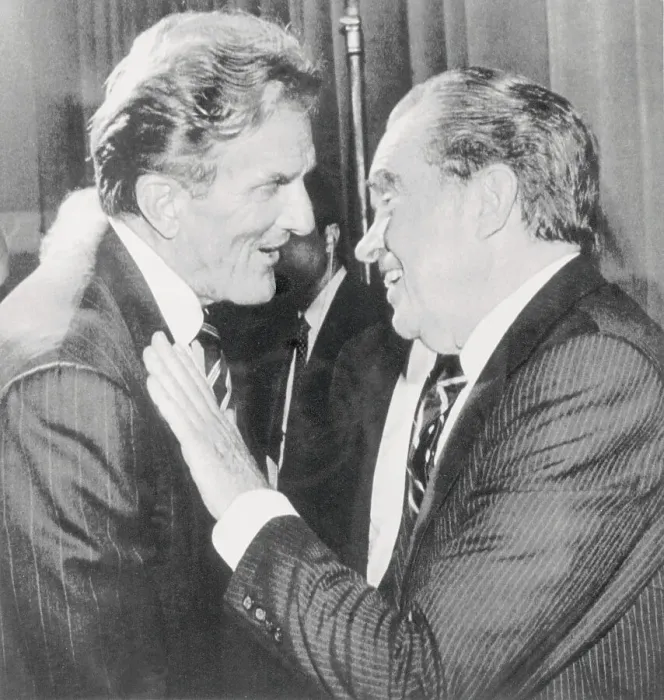 Framed Print : Former President Richard Nixon and Otis Chandler Intimately Conversing Framed Print : Former President Richard Nixon and Otis Chandler Intimately Conversing