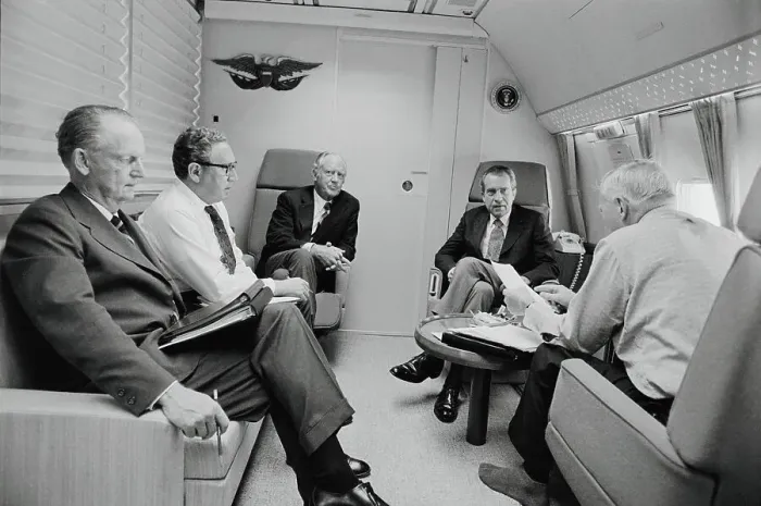 Framed Print : President Richard Nixon and Peers on Airplane Framed Print : President Richard Nixon and Peers on Airplane