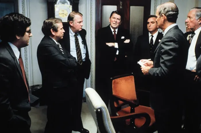 Framed Print : President Ronald Reagan Conversing in Small Informal Meeting Framed Print : President Ronald Reagan Conversing in Small Informal Meeting