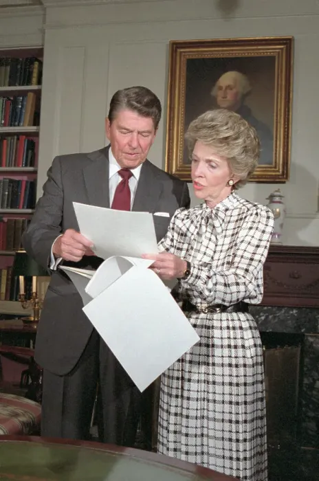 Framed Print : President Ronald Reagan and First Lady Nancy Reagan Reviewing Speech