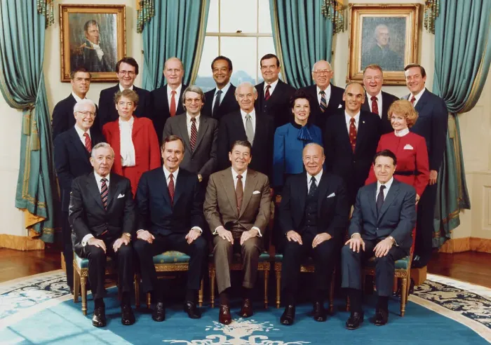 Framed Print : President Ronald Reagan Posing with His Cabinet Framed Print : President Ronald Reagan Posing with His Cabinet