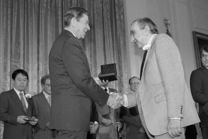 Framed Print : President Ronald Reagan Shaking Hand of Edward Teller Framed Print : President Ronald Reagan Shaking Hand of Edward Teller