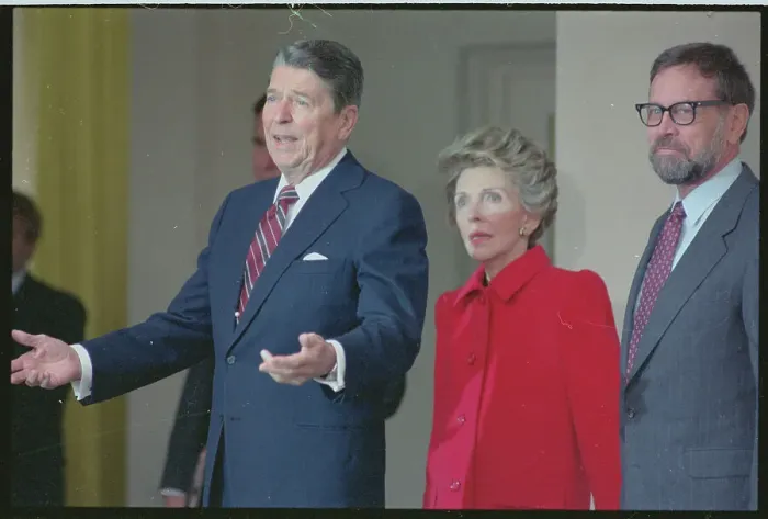 Framed Print : President Ronald Reagan Speaking to Reporters Framed Print : President Ronald Reagan Speaking to Reporters