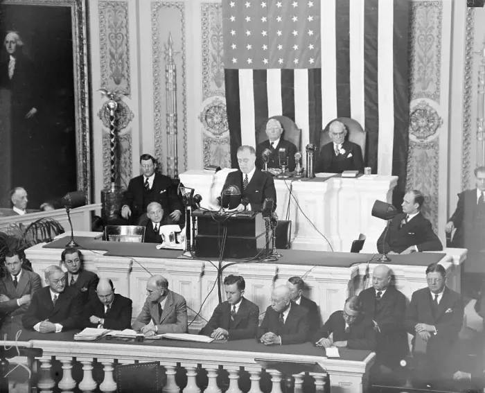 Framed Print : President Roosevelt Addressing a Joint Session of Congress Framed Print : President Roosevelt Addressing a Joint Session of Congress