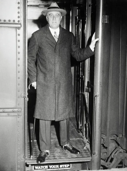 Framed Print : President Roosevelt with Cane in Train Doorway Framed Print : President Roosevelt with Cane in Train Doorway