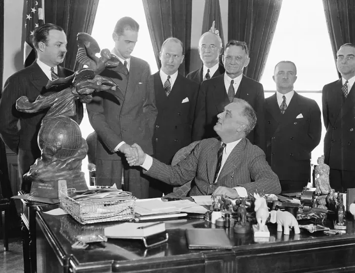 Framed Print : President Roosevelt Presenting Howard Hughes with Trophy Framed Print : President Roosevelt Presenting Howard Hughes with Trophy
