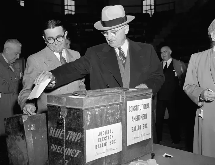 Framed Print : President Truman Dropping His Vote Framed Print : President Truman Dropping His Vote