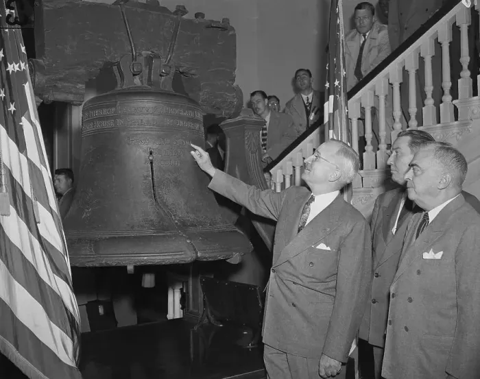 Framed Print : President Truman Examining Liberty Bell Framed Print : President Truman Examining Liberty Bell