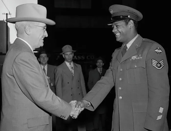 Framed Print : President Truman Shakes Hands With Staff Sargent Edward Williams Framed Print : President Truman Shakes Hands With Staff Sargent Edward Williams