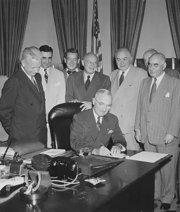 Framed Print : President Truman Signing Displacement Bill Framed Print : President Truman Signing Displacement Bill