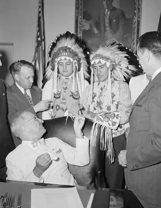 Framed Print : President Truman Signing Bill with Native Americans and Secretary Framed Print : President Truman Signing Bill with Native Americans and Secretary