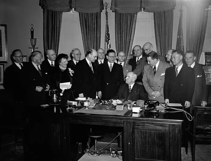 Framed Print : President Truman Speaking with Others Framed Print : President Truman Speaking with Others