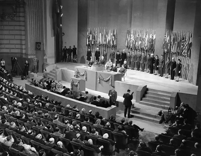 Framed Print : President Truman Speaks at Conference Framed Print : President Truman Speaks at Conference