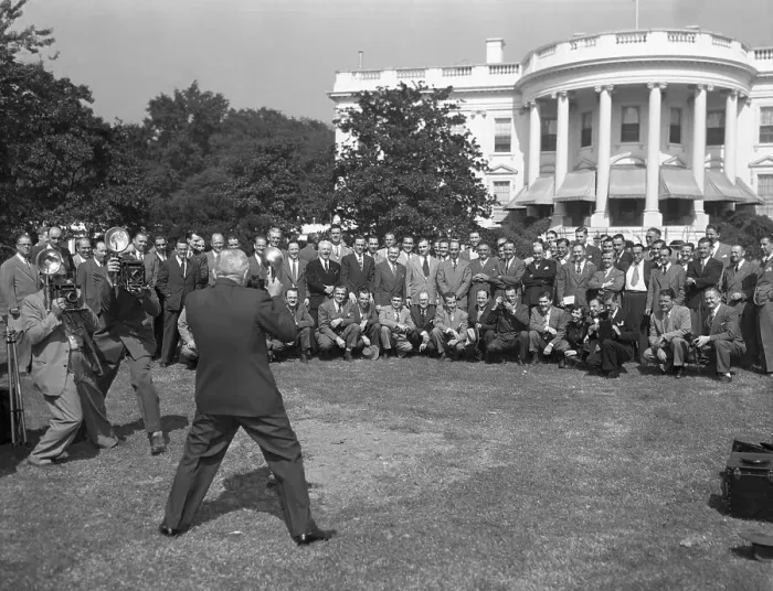 Framed Print : President Truman Takes a Photo of Photographers Framed Print : President Truman Takes a Photo of Photographers