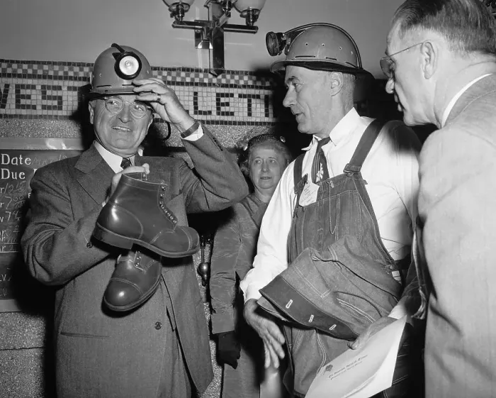 Framed Print : President Truman Wearing Digging Helmet Framed Print : President Truman Wearing Digging Helmet