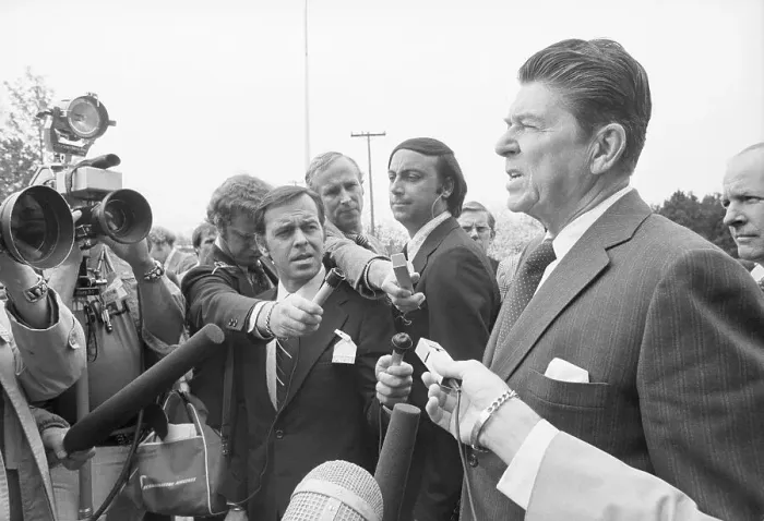 Framed Print : Presidential Candidate Ronald Reagan Answering Questions Framed Print : Presidential Candidate Ronald Reagan Answering Questions