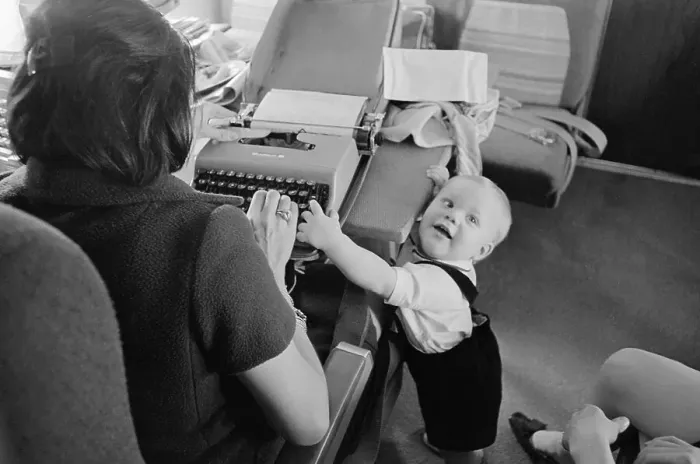Framed Print : President's Grandson Typing with Journalist Helen Thomas Framed Print : President's Grandson Typing with Journalist Helen Thomas