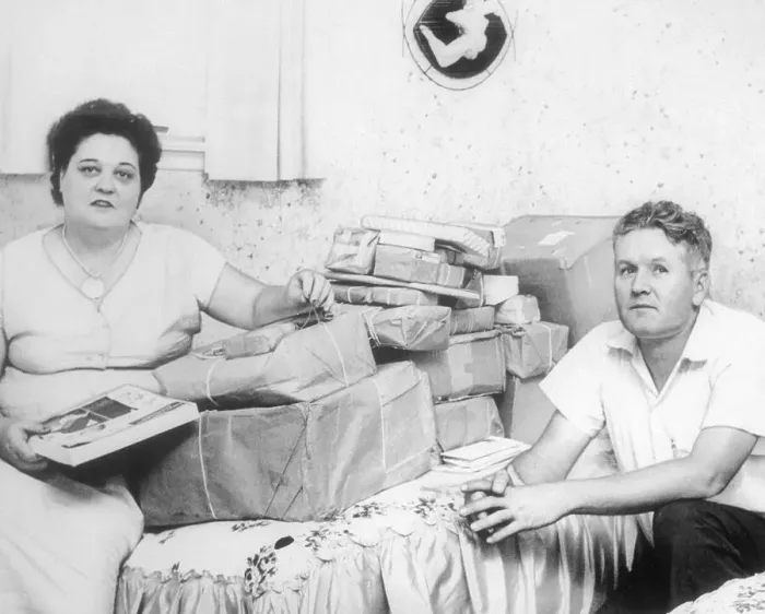 Framed Print : The Presley Parents Displaying Gifts from Elvis Fans Framed Print : The Presley Parents Displaying Gifts from Elvis Fans