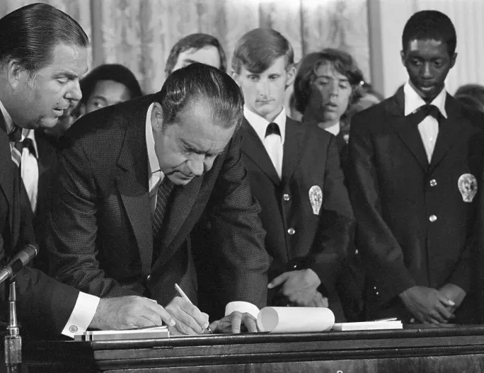 Framed Print : Pres.Nixon Affixes Signature For 18Yr Vote Framed Print : Pres.Nixon Affixes Signature For 18Yr Vote