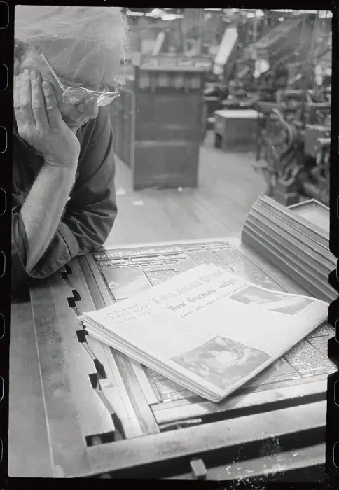 Framed Print : Pressman Looking at Last Edition of Long Island Press Framed Print : Pressman Looking at Last Edition of Long Island Press