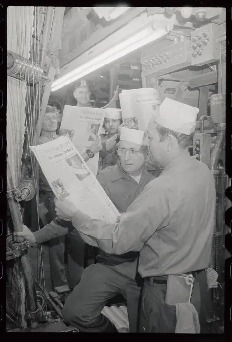 Framed Print : Pressmen Holding Last Edition of Long Island Press Framed Print : Pressmen Holding Last Edition of Long Island Press