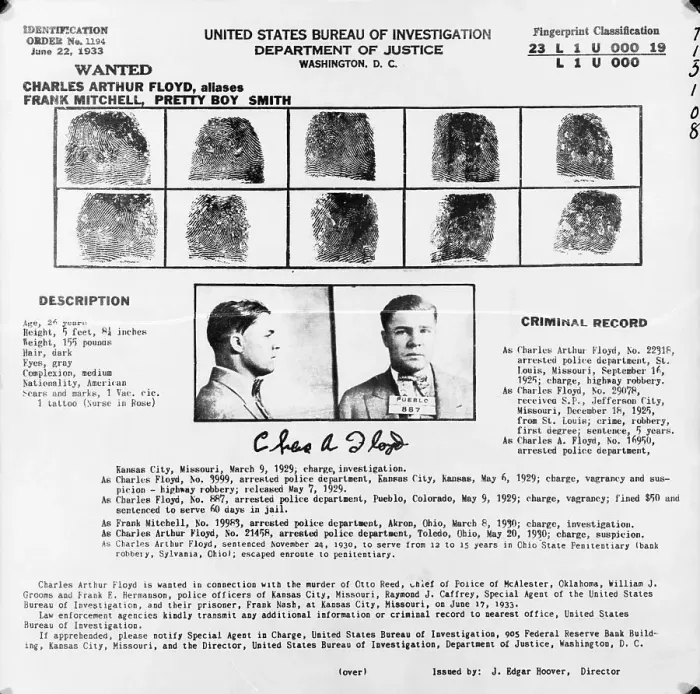 Framed Print : Pretty Boy Floyd's Criminal Record Framed Print : Pretty Boy Floyd's Criminal Record