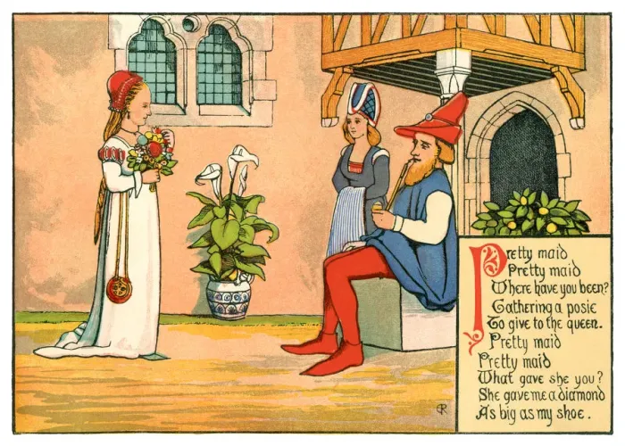 Framed Print : Pretty maid, pretty maid, where have you been? - Victorian nursery rhyme illustration